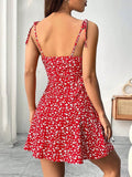 Vestido Floral Azul com Alças de Laço