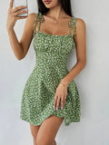 Vestido Floral Azul com Alças de Laço