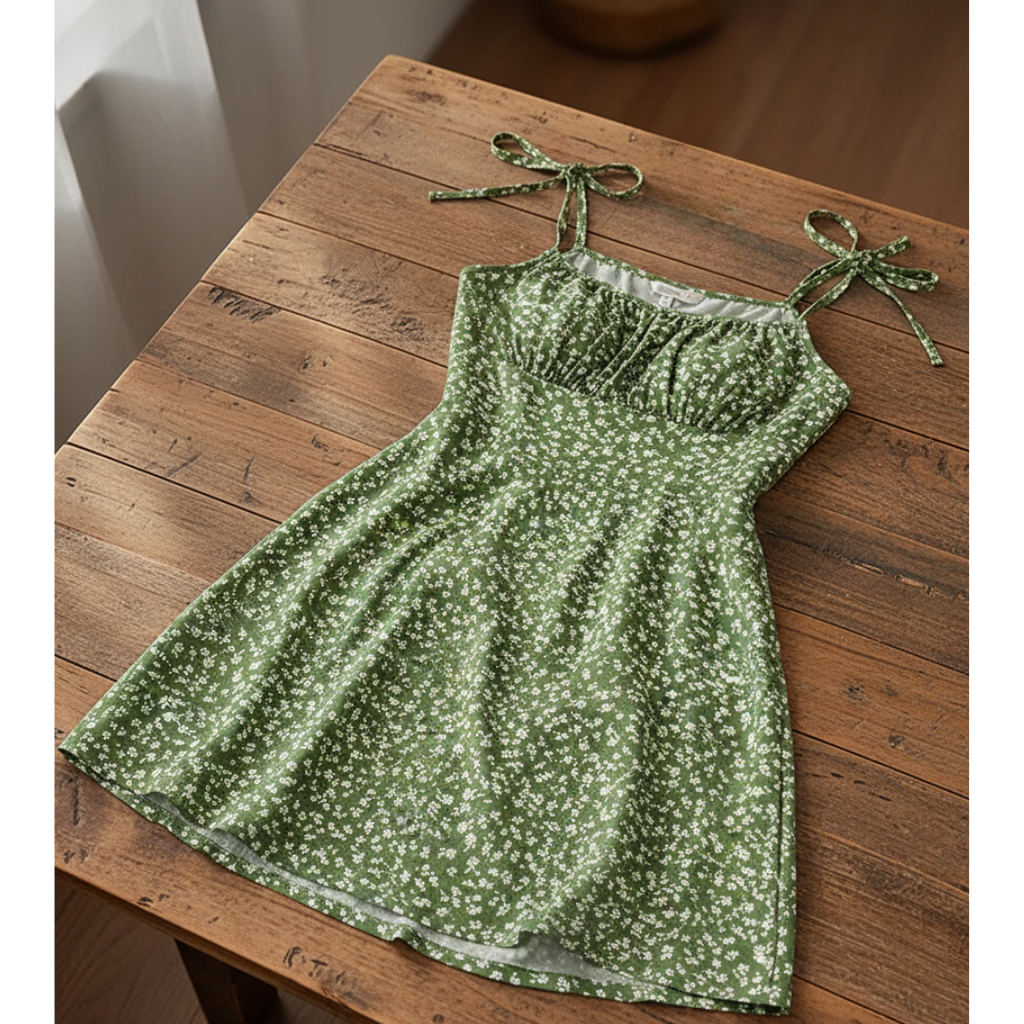 Vestido Floral Azul com Alças de Laço