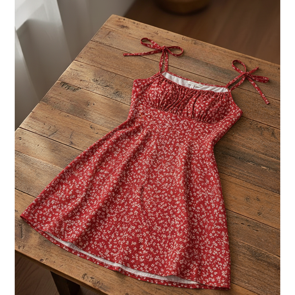Vestido Floral Azul com Alças de Laço