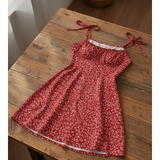 Vestido Floral Azul com Alças de Laço