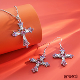 Pingente de cruz com strass rosa brilhante
