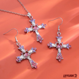 Pingente de cruz com strass rosa brilhante