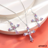 Pingente de cruz com strass rosa brilhante