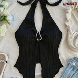 Blusa Halter Branca com Textura Plissada