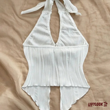 Blusa Halter Branca com Textura Plissada
