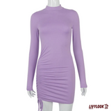 Vestido Justo com Manga Longa e Franzido Lateral