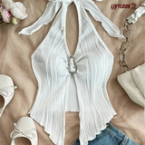 Blusa Halter Branca com Textura Plissada