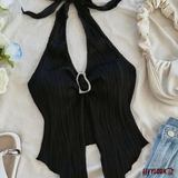 Blusa Halter Branca com Textura Plissada