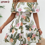 Vestido Ombro a Ombro Floral Tropical