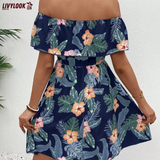 Vestido Ombro a Ombro Floral Tropical