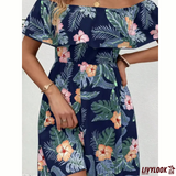 Vestido Ombro a Ombro Floral Tropical