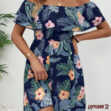 Vestido Ombro a Ombro Floral Tropical