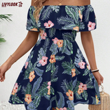 Vestido Ombro a Ombro Floral Tropical
